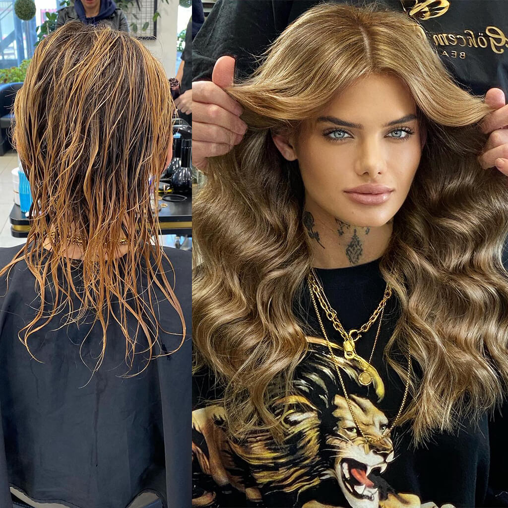 Mini-tape hair extensions before and after