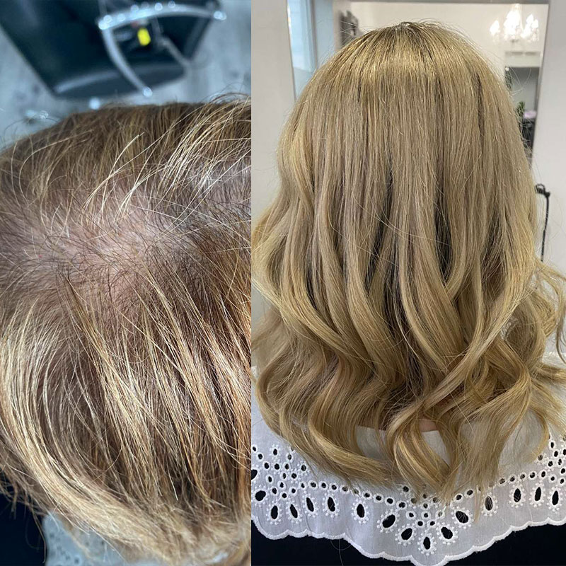FM6X7 women's hair topper before and after